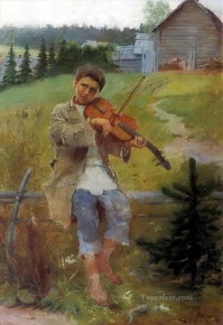 ニコライ・ペトロヴィッチ・ボグダノフ・ベルスキー Painting - ヴァイオリンを持つ少年 ニコライ・ボグダノフ・ベルスキー